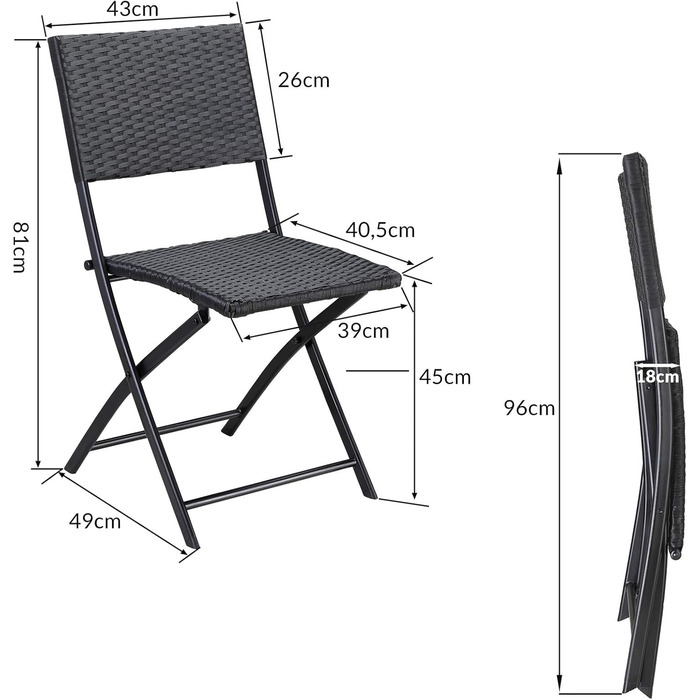 Набір складних стільців Casaria Poly Rattan з 2 вантажопідйомністю 120 кг Компактний складний, легко переносний, стійкий до погодних умов садовий патіо Балкон Крісло для кемпінгу