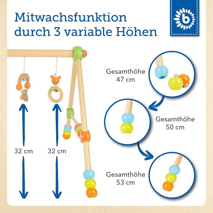 Ремінь безпеки Bieco регулюється по висоті Грати в Арка Дитяче Дерево Грати в Арка Дерев'яна Дитина Грати в трапецію з дерева Дитяча мобільна деревина Центр активності Baby Gym Дерев'яна іграшка Baby Дитячі іграшки Модний помаранчевий/зелений сингл