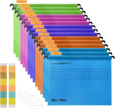 Підвісні папки MerryNine, A4, 15 шт. , поліпропілен, підвісні папки з райдерами та картками-вкладишами, для школи, дому, роботи, офісу, організації (5 кольорів) 1 багатобарвний