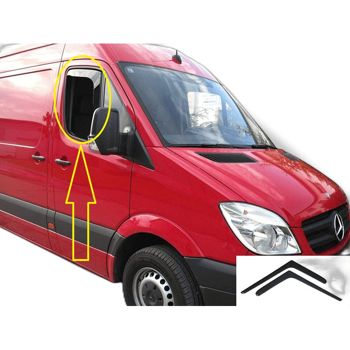 Сумісний з Mercedes Sprinter 906 (2006-2018) V W Crafter LT3 (2006-2017) Дефлектор вітру Темний дим Тоноване акрилове скло Двері Бічне скло Внутрішньоканальні козирки Дощ Сніг Сонцезахисний козирок, 2 шт.