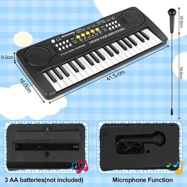 Клавіатура дитяча з мікрофоном, портативна багатофункціональна дитяча клавіатура 37 клавіш від 3 років, музична іграшка фортепіано клавіатура освітня іграшка подарунок для хлопчиків дівчаток 3 4 5 6 років