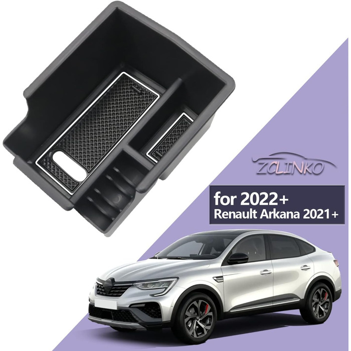 Сумісний з Renault Arkana 2021 2022 Автомобільна центральна консоль Підлокітники Ящик для зберігання Бардачок Органайзер для аксесуарів з нековзним килимком (білий)