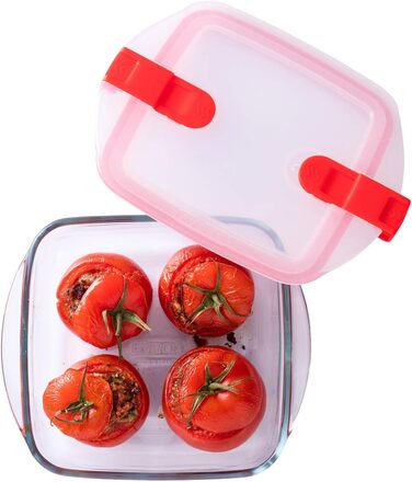 Скляні банки для зберігання їжі Pyrex 1451131 and Cook & Heat, квадратні, 1 л, з герметичною кришкою, можна використовувати в мікрохвильовій печі, 3 шт. и, прозорі 28,4 x 21 x 24,8 см Унікальні