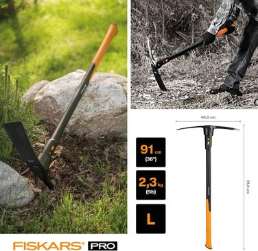 Поперечна мотика Fiskars IsoCore L для грубих робіт на твердих, кам'янистих ґрунтах, довжина 91 см, вага 3,4 кг, чорна/помаранчева, 1020166