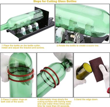 Різак для скляних пляшок, Fixm Bottle Cutter Оновлена версія, круглі, квадратні пляшки та шийки для пляшок, підходить для пляшок вина, пива, віскі, шампанського, води та лимонаду (чорний)