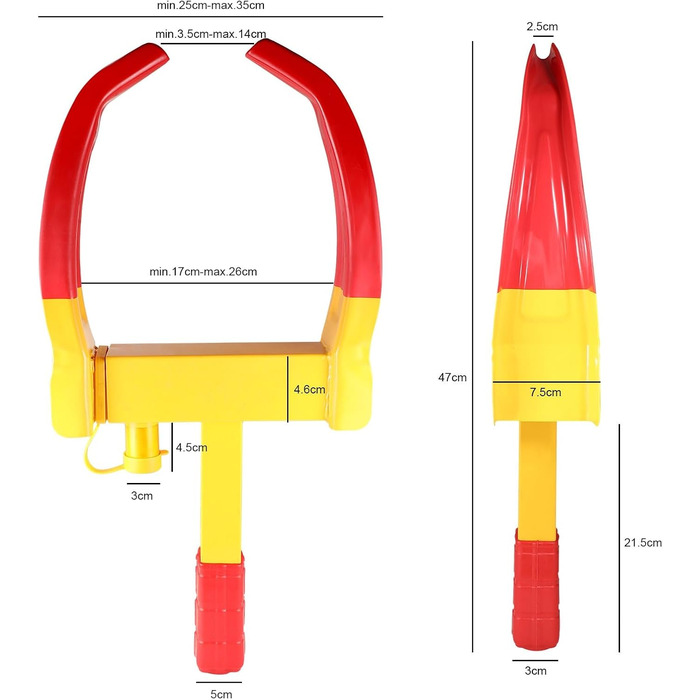 Паркувальний кіготь із запобіжним замком та 2 ключами, Паркувальний кіготь проти крадіжки для колісних затискачів, універсальний, регульований для автомобілів, караванів, причепів