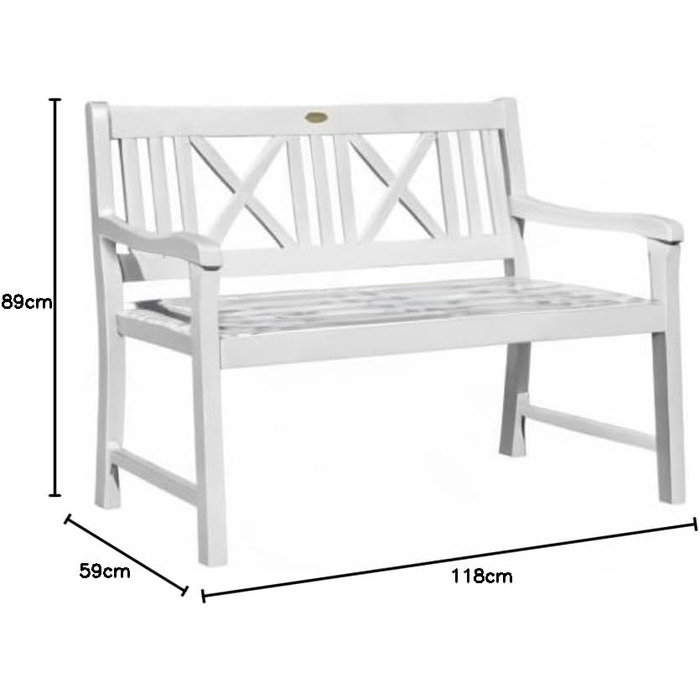 Лавка Landhaus Lbeck, 2-місна садова лавка, біла мийка, довжина 120 см, паркова лавка з евкаліпта, дерев'яна лавка для балкона, тераси, саду 2-місна 120 см