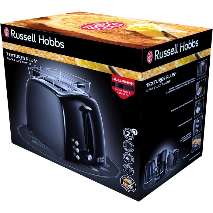 Набір для сніданку Russell Hobbs з 2 шт. електричний чайник (2400 Вт, світлодіодне освітлення) тостер (дуже широкі слоти для тостів) серія Textures Plus