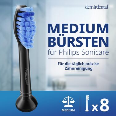 Насадки demirdental підходять для змінних щіток Philips Sonicare ProResults Середні насадки-щітки, для щоденного точного чищення зубів, чорна, HX6018b, 8 шт.