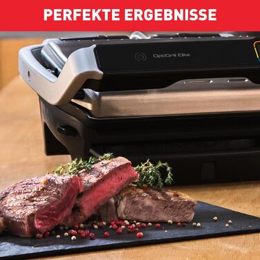 Контактний гриль Tefal OptiGrill Elite, 12 програм, Цифровий дисплей з індикатором рівня приготування, Знімні пластини, Електрогриль, Нержавіюча сталь, GC750D16