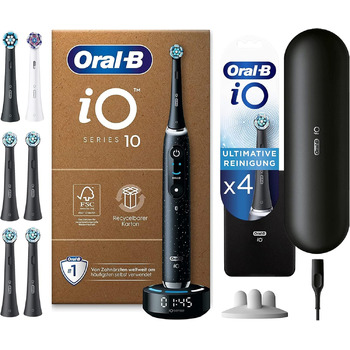 Електрична зубна щітка/електрична зубна щітка Oral-B iO Series 10 Plus Edition, ПЛЮС 3 щітки 4 щітки для прибирання Ultimate, магнітний футляр, 7 режимів чищення, упаковка, що підлягає переробці, чорний