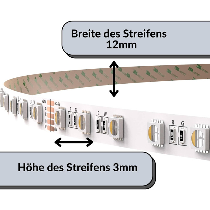 Світлодіодна стрічка RGBWW 24v 5m професійна стрічка самоклеючий затемнювач теплий білий барвистий 16 мільйонів кольорів Тривалість життя 30 000 годин 3000 кельвінів 60 світлодіодів на метр Чіпсет 5050