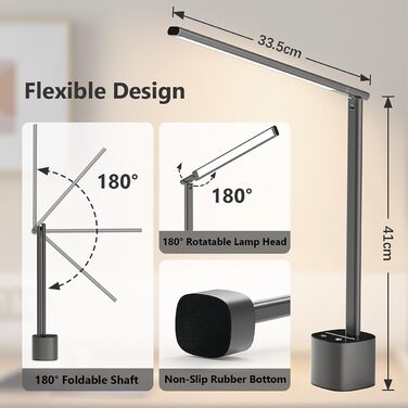 Світлодіодна настільна лампа bravzurg з сенсорним регулюванням яскравості, настільна лампа 10 Вт акумуляторна, лампа денного світла складна та поворотна, сучасна бездротова настільна лампа 5000 мАг для вулиці, офісу, тумбочки біля ліжка (сіра)