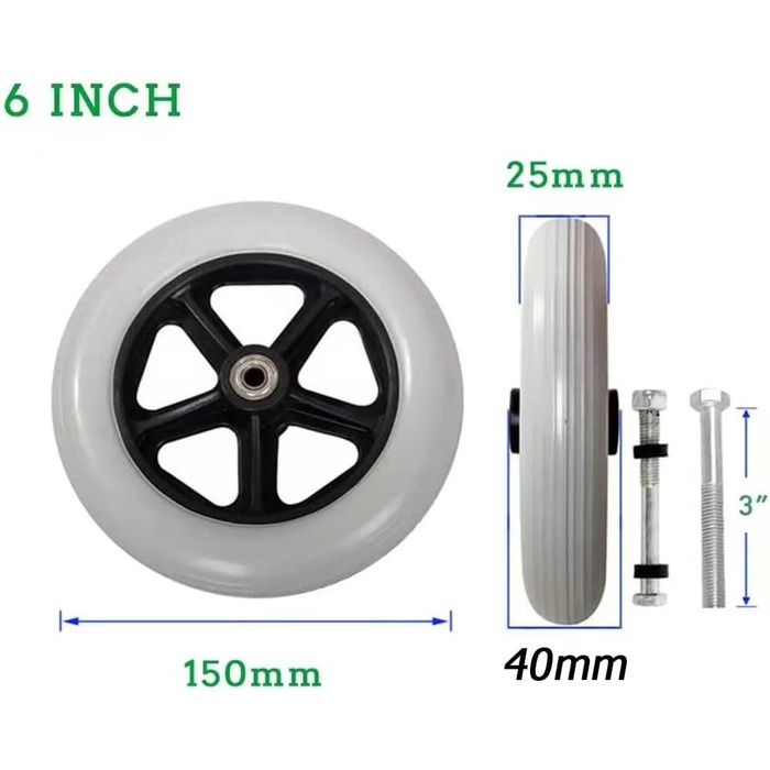 Ролики для інвалідних візків, передні колеса 6 дюймів для інвалідних візків, кріплення для роликів, передні поворотні ролики, суцільні шини для інвалідних візків, нековзні запасні ролики - Універсальні аксесуари для інвалідних візків 6 дюймів
