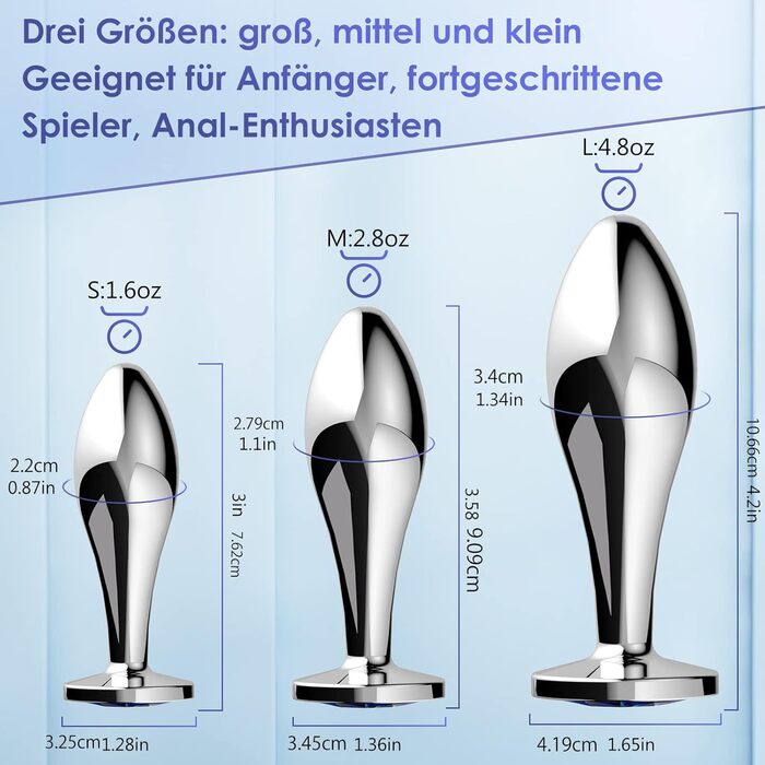 Комплекти з металу з кришталевими діамантами, в т.ч. анальний душ. 3 різних розміри маленький (для початківців), середній і великий анальний штепсельна пробка Секс-іграшки для пар Набір секс-іграшок Анальна пробка, 3
