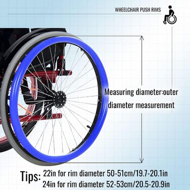 Дюймові силіконові ковпачки для розсувних ободів інвалідного візка, нековзний зносостійкий чохол-слайдер для рук, чохли для ручного крісла колісного, задній чохол на колесо для інвалідного візка для покращення зчеплення та 24-дюймовий синій, 24-