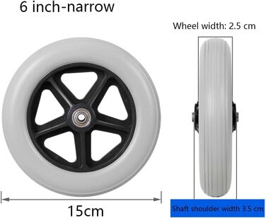 Замінні колеса для інвалідного візка, переднє колесо для інвалідних візків, аксесуари для роликів, сіра суцільна шина з ПВХ/B/6 дюйма вузька
