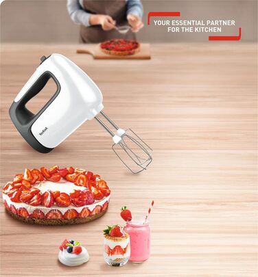 Ручний міксер Tefal HT4611 Prep'Mix 500 Вт 5 Кнопка ковзання швидкостей турбо З аксесуарами 2 вінчики/2 гачки для тіста/блендер/мірна чашка Білий/Чорний