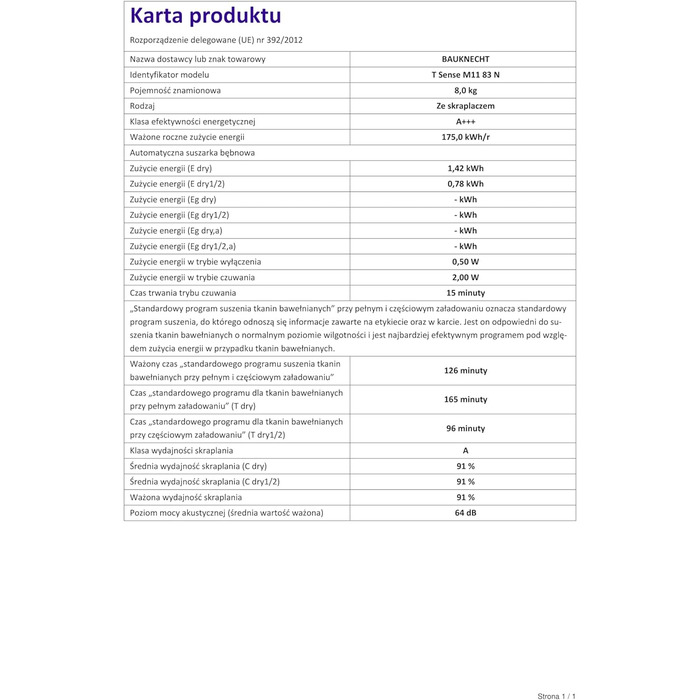 Сушильна машина з тепловим насосом Bauknecht T Sense M11 83 N до 8 кг технологія ActiveCare та Фільтр EasyClean, біла