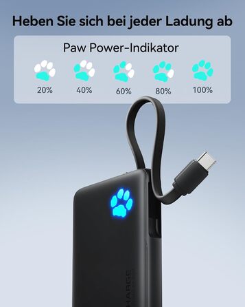 Міні-розмір 20W 10000mAh PowerBank із вбудованим кабелем USB-C, PD3.0 QC4.0 USB C In&Out, невеликі, але міцні зовнішні акумулятори для мобільних телефонів для iPhone 16 15 14 13 12 Pro Max Mini Samsung S23 iPad