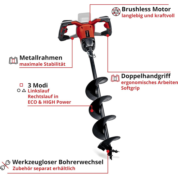 Професійний акумуляторний шнек Einhell GP-EA 18/150 Li BL-Solo Power X-Change (18 В, безщітковий, в т.ч. шнек Ø 150 мм, глибина свердління 80 см, без акумулятора) без аксесуарів без акумулятора та зарядного пристрою