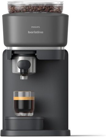 Еспресо-машина Philips Baristina - справжній еспресо - зроблено просто. Компактна кавоварка- Чорно-сірий з чорно-сірим портафільтром- Насос тиску 16 бар- Автоматична кавомолка- Cafe Crema (BAR300/60) Чорний сірий з чорним портафільтром