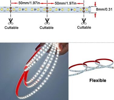 Світлодіодна стрічка GOMING 20M 3000K 24V Світлодіодна стрічка тепла біла 2400LED 144W Самоклеюча світлодіодна стрічка високої яскравості 12000Lm Неводонепроникна світлодіодна стрічка IP20 для прикраси домашньої кухні в приміщенні (тільки стрічка) (холодн