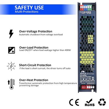 Світлодіодний трансформатор JOYLIT 24 В 150 Вт, плоский трансформатор 175-264 В змінного струму до 24 В 6,25 А, світлодіодний блок живлення 24 В постійного струму низьковольтний трансформатор з регулюванням яскравості, імпульсний блок живлення трансформат