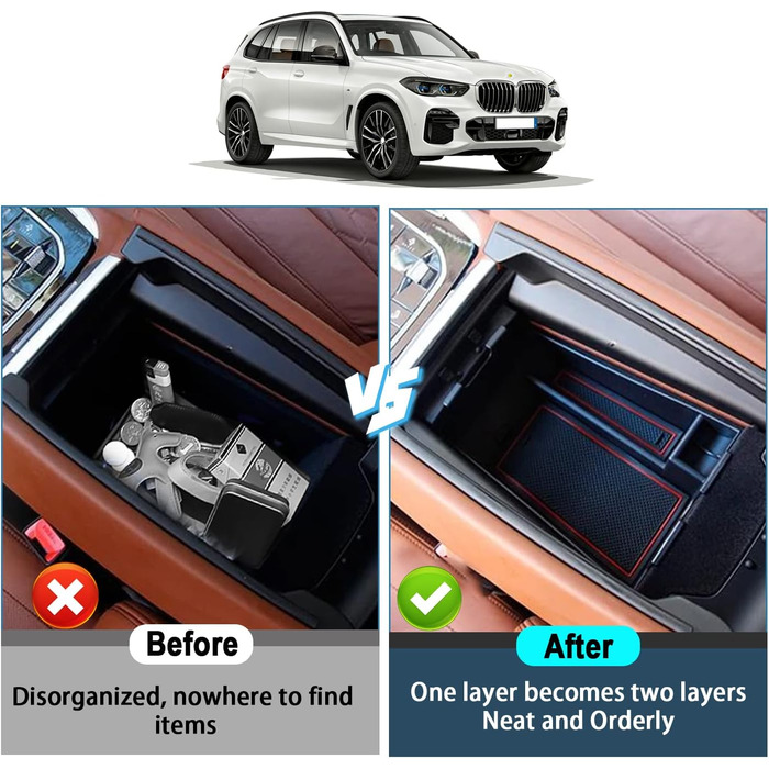 Сумісний з BMW X5 G05/X6 G06/X7 G07 2019-2023 2024 Підлокітник Ящик для зберігання, X6 Органайзер для центральної консолі Лоток X5 X6 X7 Аксесуари Центральний підлокітник Органайзер Центральний Підлокітник Бардачок Червоний