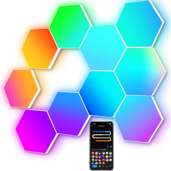 Світлодіодна світлодіодна панель Hexagon Large, Smart Home Gaming LED Hexagon Wall Light RGBIC Працює з Alexa Google Assistant, голосовим керуванням/керуванням програмами, синхронізацією музики, світлодіодними панелями своїми руками для ігрової вітальні, 