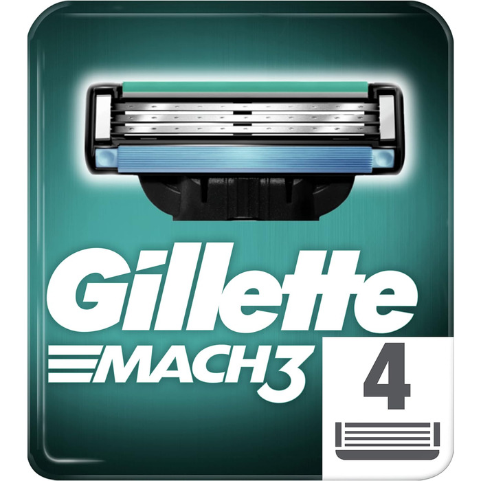 Леза системи Gillette Mach3, 4 магазини 4 шт. и (1 упаковка) леза для бритви