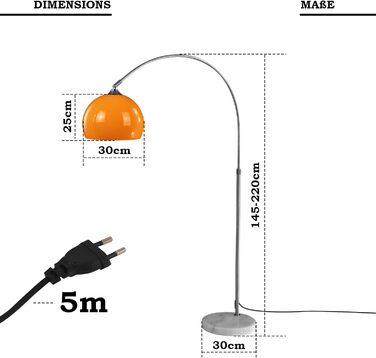 Дуговий світильник Jago - регулюється по висоті, від A до E, 145-220/130-180 см, E27 LED, макс.60 Вт, помаранчева/біла дугова лампа, торшер, торшер, арка Торшер (висота 145-220 см, помаранчевий) Висота 145-220 см Помаранчевий