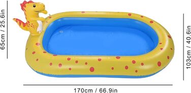 Надувний басейн для динозаврів, відкритий аквапарк на задньому дворі зі спринклером, критий і відкритий басейн, дитячий подарунок 67 X 41 X 26 дюймів