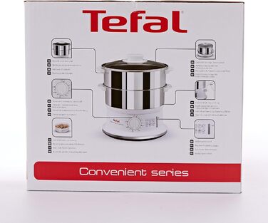 Відпарювач Tefal VC1451 2 контейнери з нержавіючої сталі Ємність 6 л Діаметр 24 см Таймер і автоматичне відключення 900 Вт Біла ЗРУЧНА СЕРІЯ