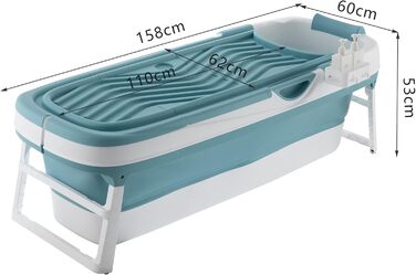Розкладна ванна Schwnlein для дорослих 158x64x54 см Розкладна мобільна ванна ідеально підходить для маленьких ванних кімнат складна ванна переносна складна ванна для установки блакитна