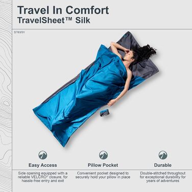 Простирадло TravelSheet Silk 220x90см сірий носоріг/синій волошка