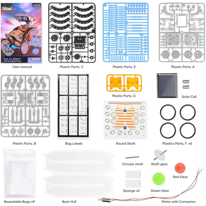 Дитяча іграшка Sillbird Solar Robot, набір для конструювання 12 в 1 STEM, 190 деталей, подарунок для хлопчиків і дівчаток від 8 9 10 років, працює на сонячній енергії, сірий
