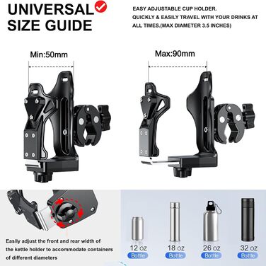 Підстаканник для мотоцикла iMESTOU, тримач для пляшки з водою для квадроциклів, сумісний з пляшками для пиття діаметром 50-90 мм, з металевим затискачем 1,3-4 см, підходить для велосипеда, скутера, коляски, візка для гольфу