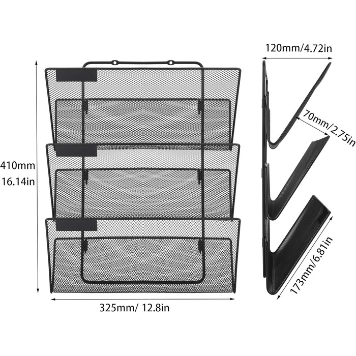Відділення Міцний металевий тримач для журналів А4 Настінний тримач для журналів Настінний тримач для документів Тримач для документів Підвісний органайзер для журналів Тримач для флаєрів Диспенсер для листівок, чорний, 3
