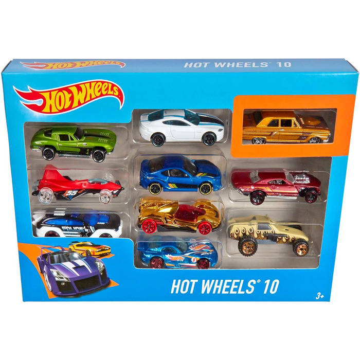 Подарунковий набір литих машинок Hot Wheels 164, по 10 іграшкових машинок, випадковий вибір, іграшкові машинки від 3 років, упаковка з 10 шт. , різнокольорові, 54886 Die-Cast Car Gift Set Random