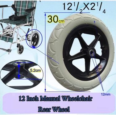 Дюймові аксесуари для інвалідних візків заднє колесо, ручна запасна частина для інвалідного візка, суцільне заднє колесо/сірий/2 шт., 12-