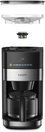 Кавоварка Krups KM8328 Grina Aroma з кавомолкою 24-годинний таймер Контейнер для квасолі 180 г Ємність 1,25 л вміщує до 15 чашок кави Функція автоматичного вимкнення 3 помелу Чорний