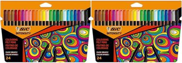 Фломастери BIC Intensity, для малювання для дорослих і дітей, в 24 кольорах, що миються, з міцним наконечником, в картонному кейсі (2 шт. и в упаковці) 24 шт. и (2 шт. в упаковці) 24 фломастери одинарні