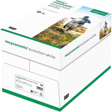 Перероблений папір inapa, Папір для принтера Recyconomic evolution білий, 80 г/м, А4, 2500 аркушів (5x500), білий