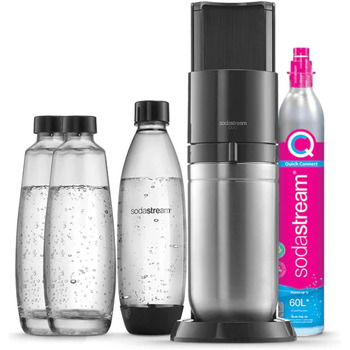 Пакет SodaStream Soda maker DUO з циліндром CO2 Quick-Connect, 2 шт. скляною пляшкою 1 л і пластиковою пляшкою 1 л, яку можна мити в посудомийній машині, висота 44 см, колір титан