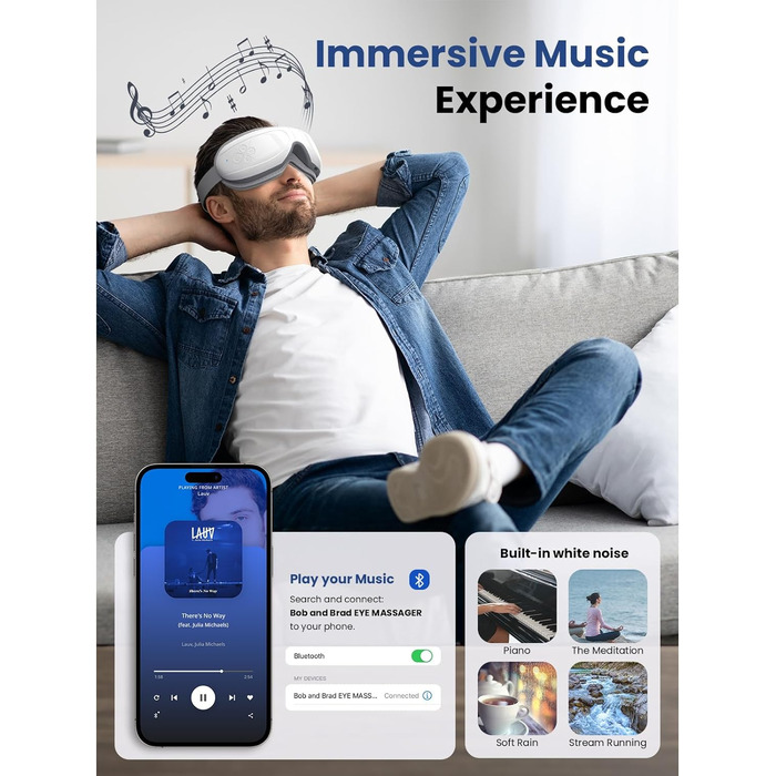 Боб і Бред EyeOasis 2 - Масажер для очей із теплом, музикою та компресійним масажем, електричний масажер для очей, маска для очей для усунення темних кіл і сухості очей, подарунки для чоловіків і жінок