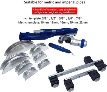 Трубогиб Jargrovs, ручний трубогиб, 7 матриць 1/4-7/8 дюйма ручний трубогиб, 0-90 мідний та алюмінієвий трубогиб для мідних труб та інструмент для згинання гальмівних труб