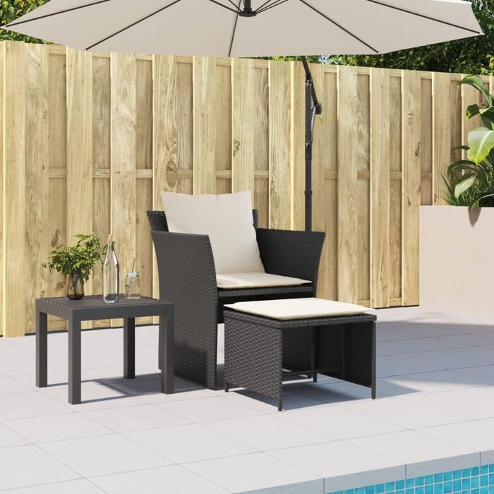 Садове крісло з підніжкою Чорний Poly Rattan Black and Cream