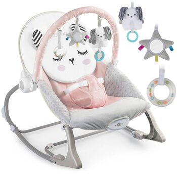 Дитяча гойдалка Nukido Baby Bouncer з музикою - Металевий каркас і міцний пластик - Замок-гойдалка - Вібраційна система - Додаткова іграшка Montesorri - 48 x 62 см - (Рожевий)