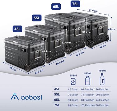 Компресор cool box 74L, cool box автомобільний з керуванням WiFi APP, компресор cool box 12/24 В і 100-240 В, cool box електричний до -20 C для автомобіля, вантажівки, човна, будинку на колесах, кемпінгу 74L чорний